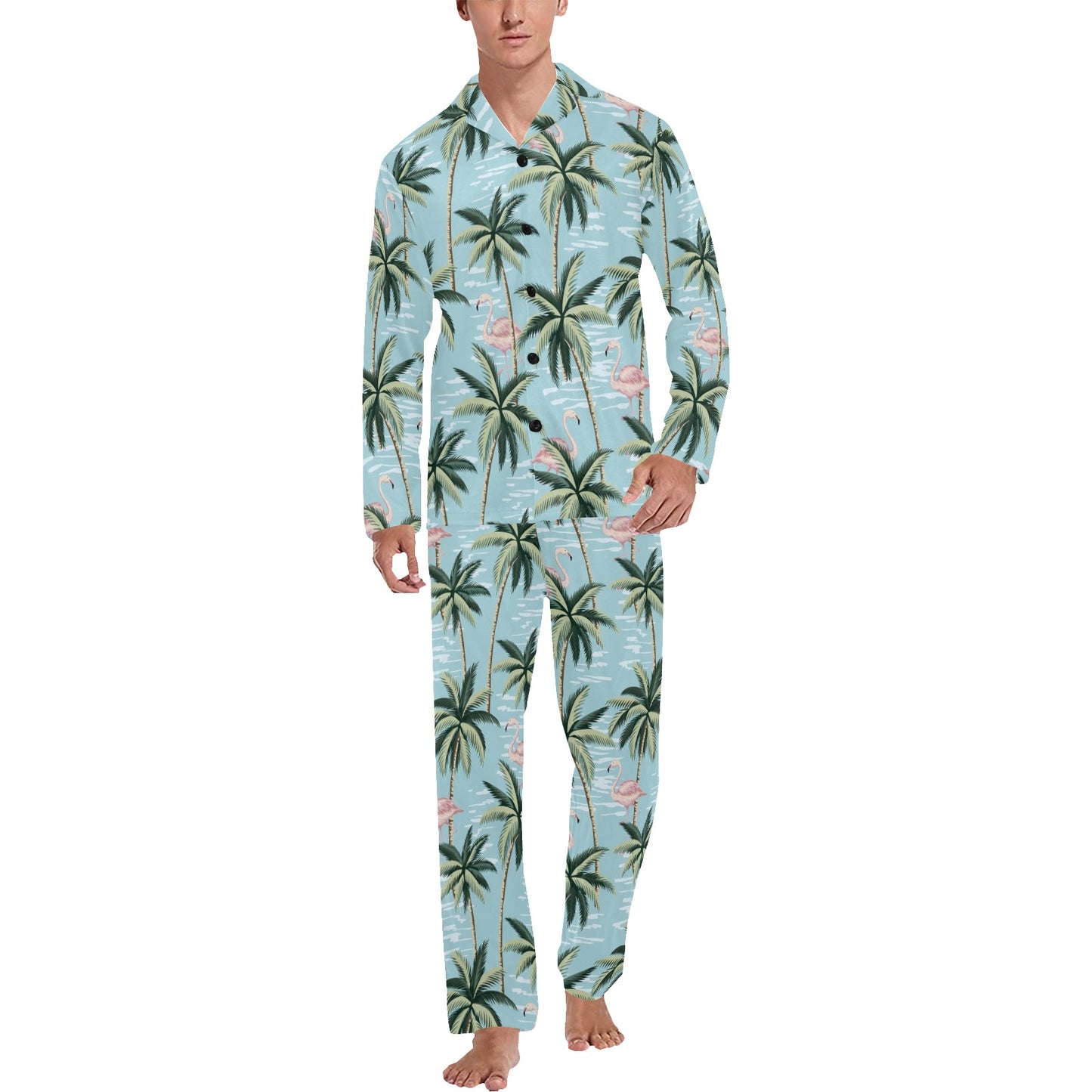 Palm Tree Pattern Print Design PT05 Men's Long Pajama Set