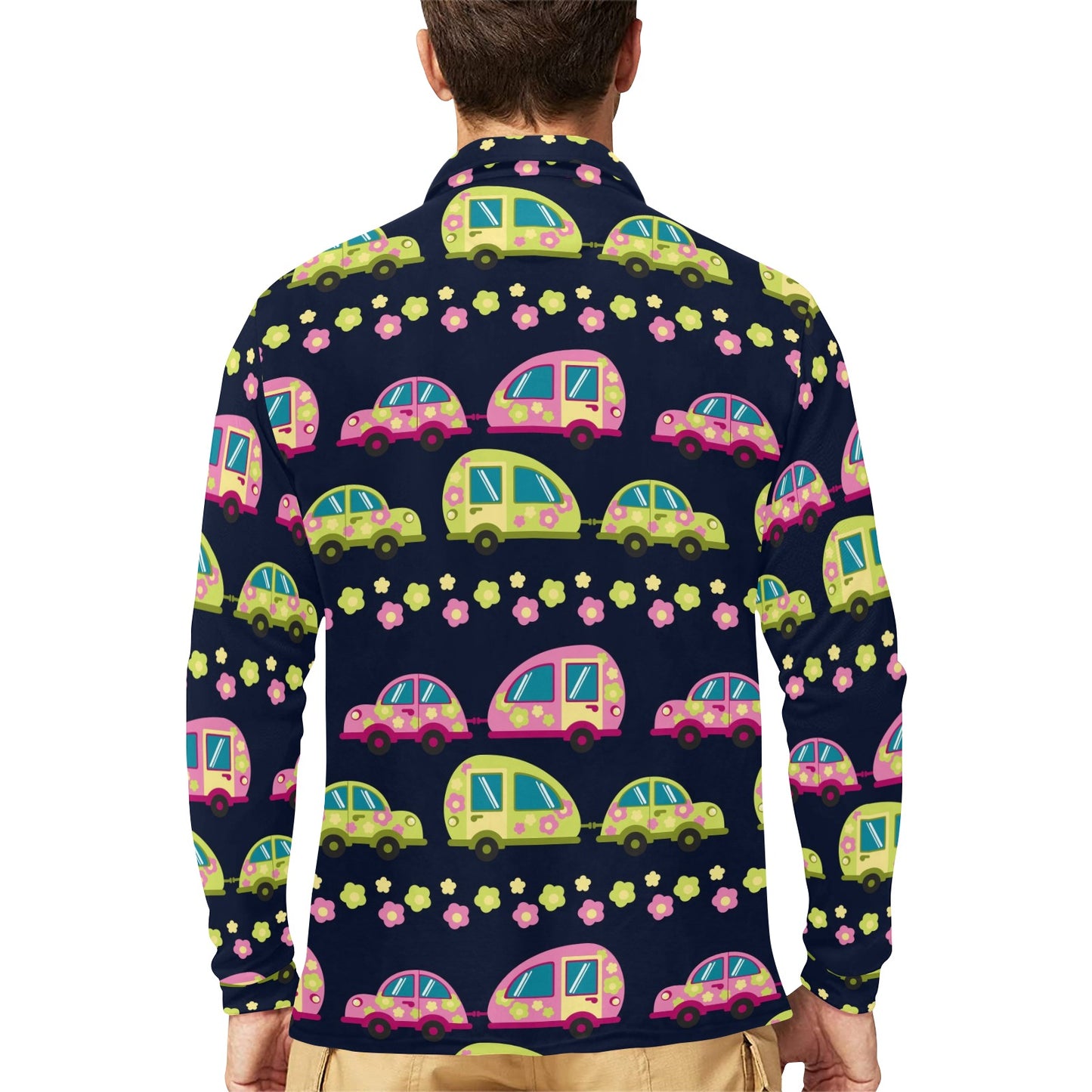 Camper Cute Camping Design No 3 Print Long Sleeve Polo Shirt For Men's