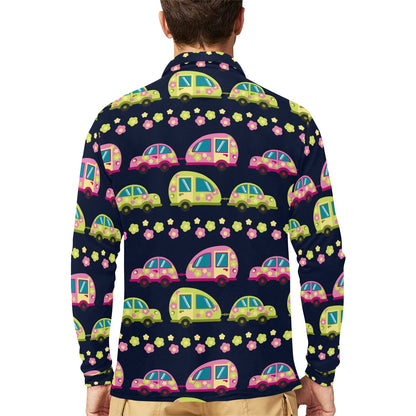 Camper Cute Camping Design No 3 Print Long Sleeve Polo Shirt For Men's