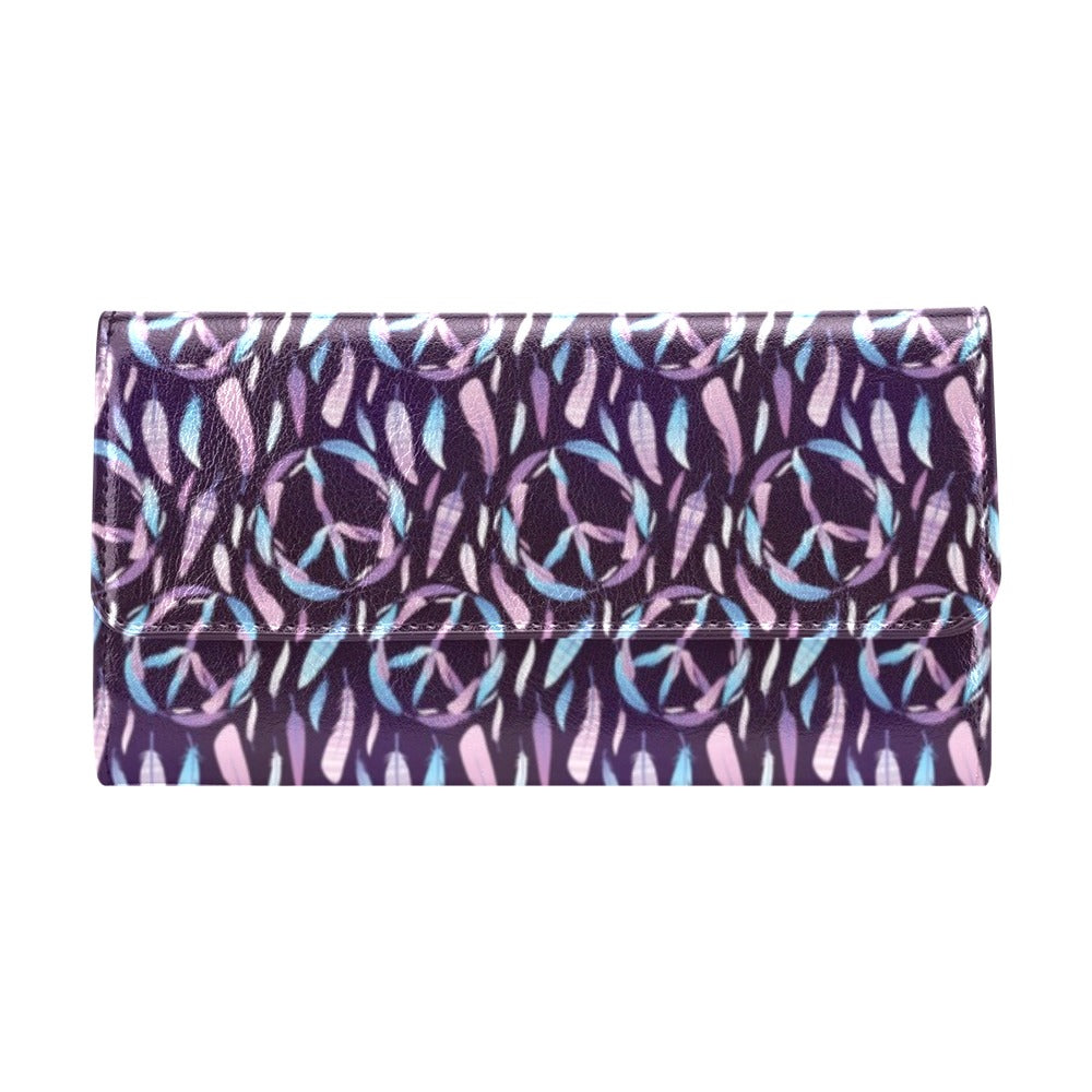 Peace Sign Feather Design Print Women's Trifold Wallet