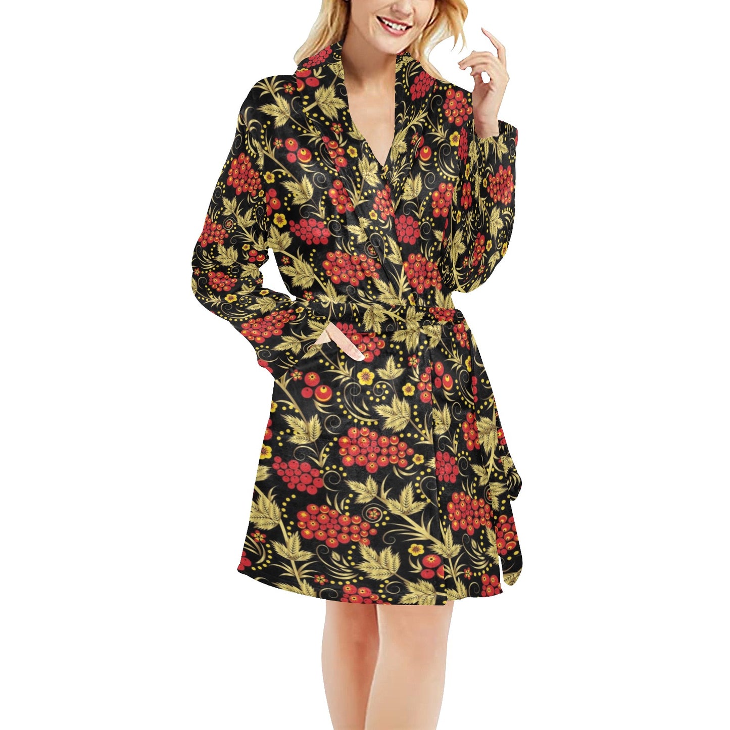 Cranberry Pattern Print Design CB02 Women's Fleece Robe