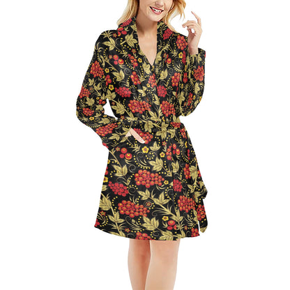 Cranberry Pattern Print Design CB02 Women's Fleece Robe