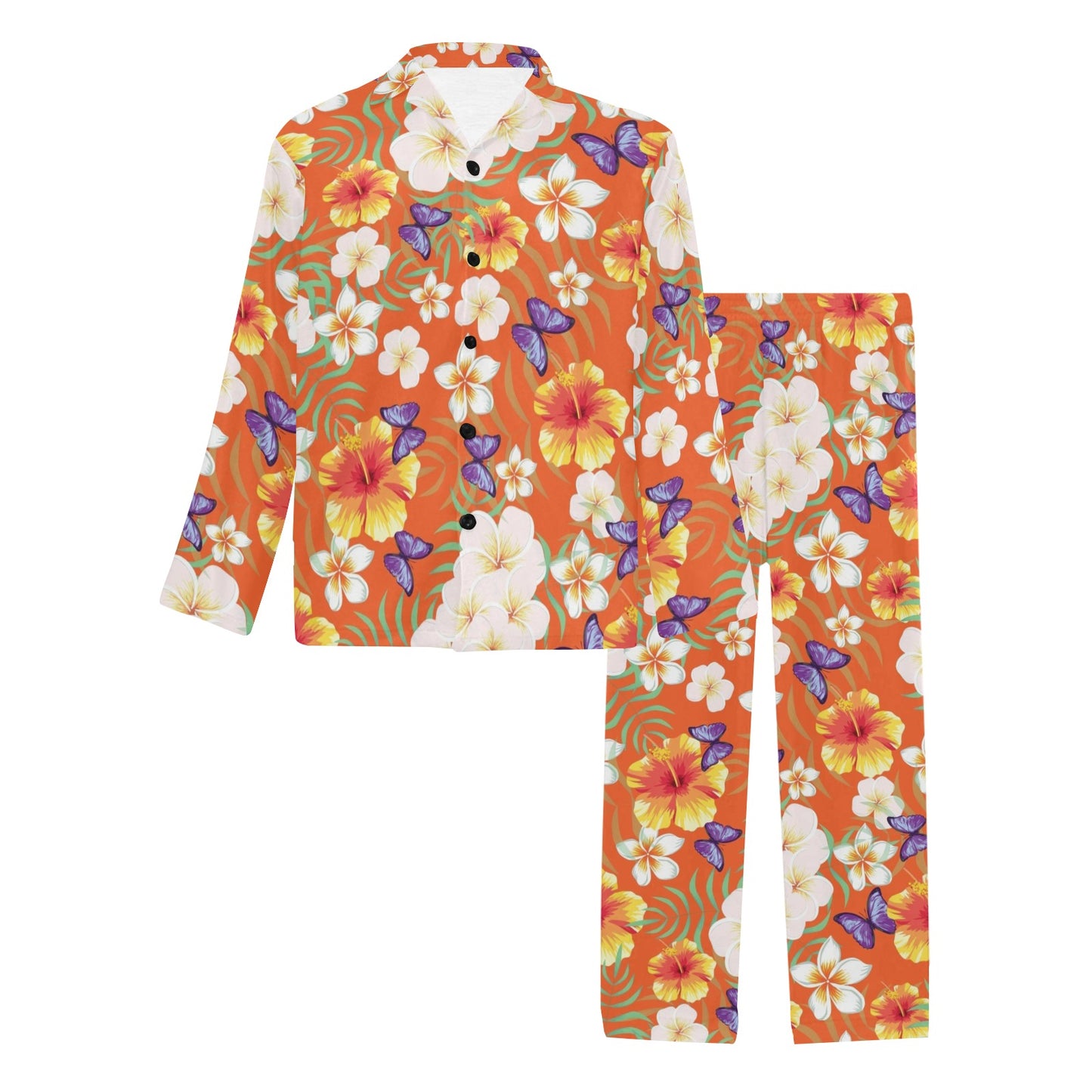 Tropical Flower Pattern Print Design TF027 Men's Long Pajama Set