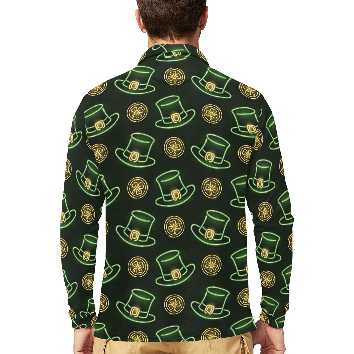 St Patricks Day Print Design LKS308 Long Sleeve Polo Shirt For Men's