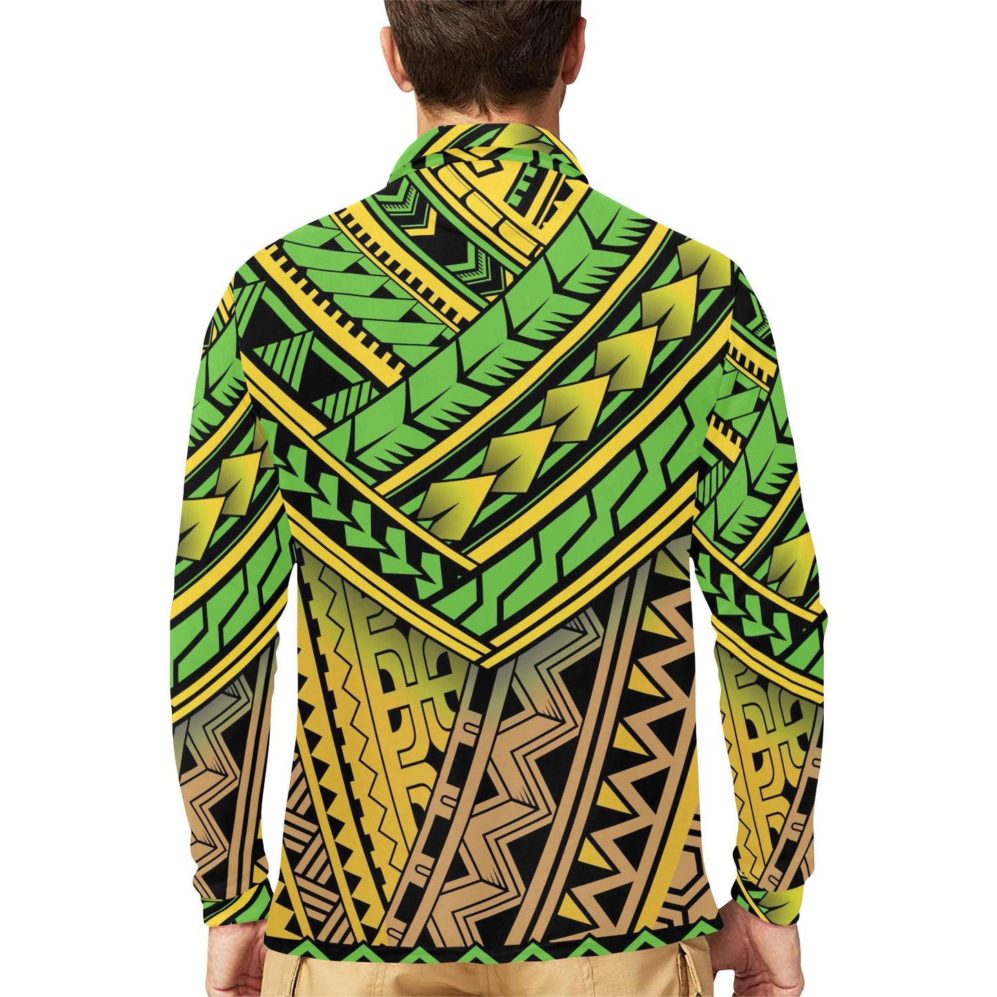 Polynesian Tribal Color Long Sleeve Polo Shirt For Men's