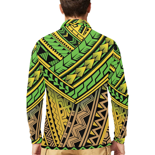 Polynesian Tribal Color Long Sleeve Polo Shirt For Men's