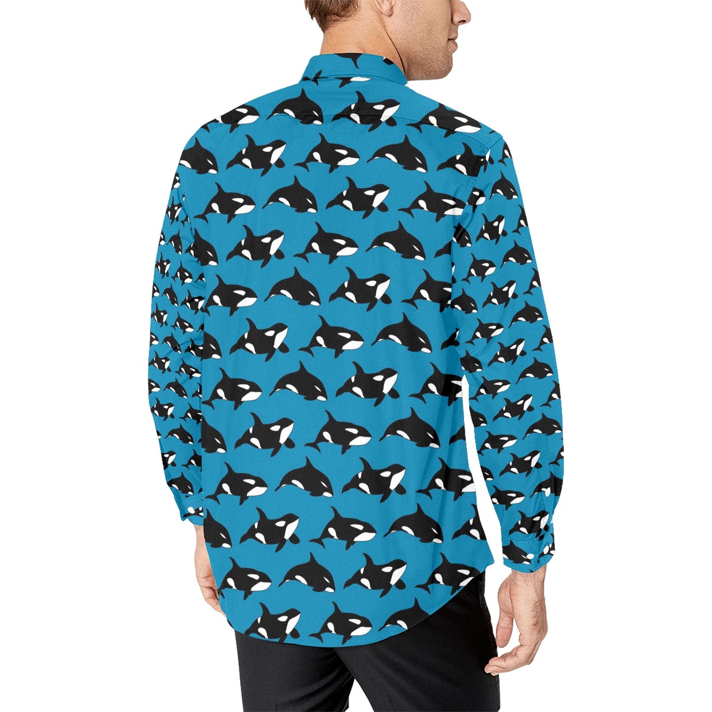 Whale Print Design LKS304 Men's Long Sleeve Dress Shirt