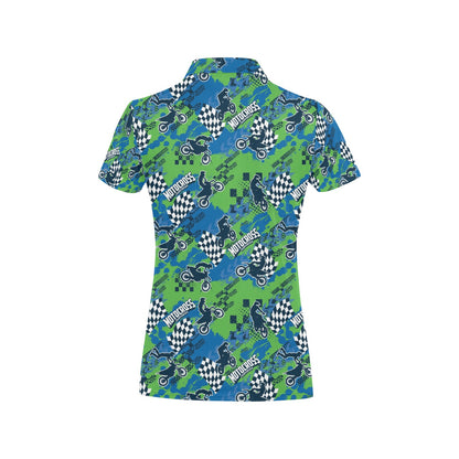 Motocross Pattern Print Design 04 Women's Polo Shirt