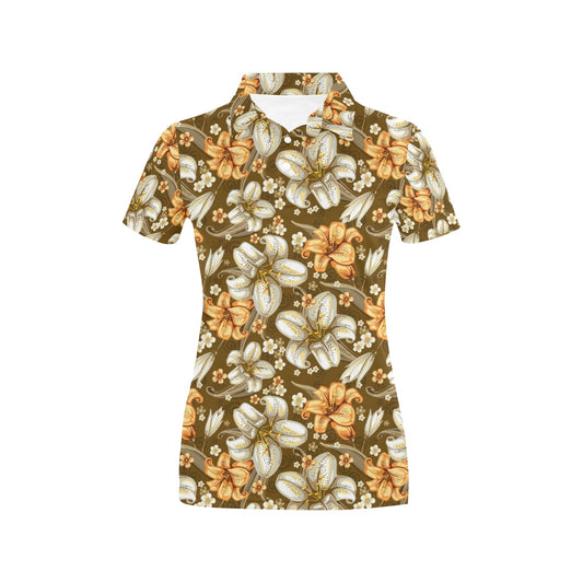 Lily Pattern Print Design 01 Women's Polo Shirt