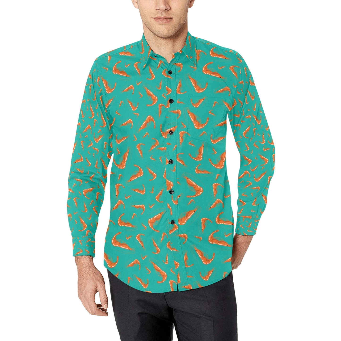 Shrimp Print Design LKS301 Men's Long Sleeve Dress Shirt