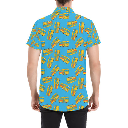 School Bus Print Design LKS302 Men Short Sleeve Button Up Shirt