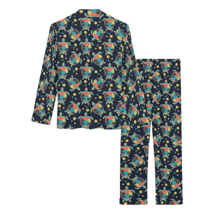Sea Turtle Colorful with bubble Print Women's Long Pajama Set