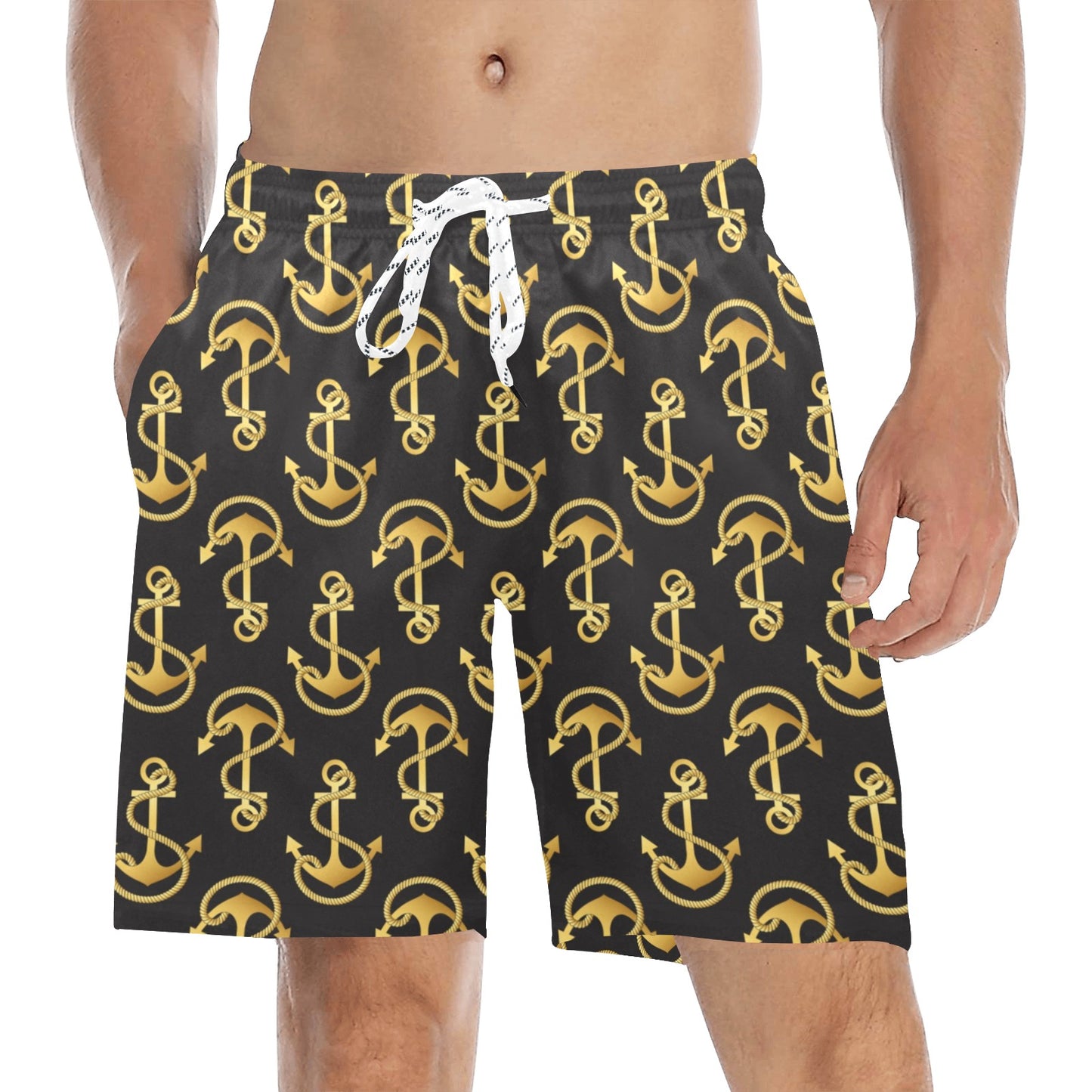 Anchor Gold Pattern Men's Swim Trunks Beach Shorts