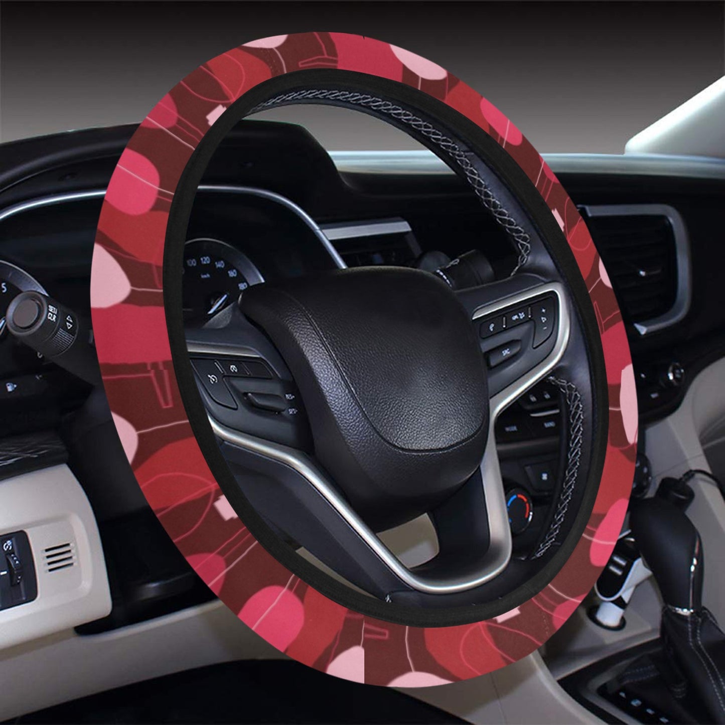 Wine Print Design LKS304 Steering Wheel Cover with Elastic Edge
