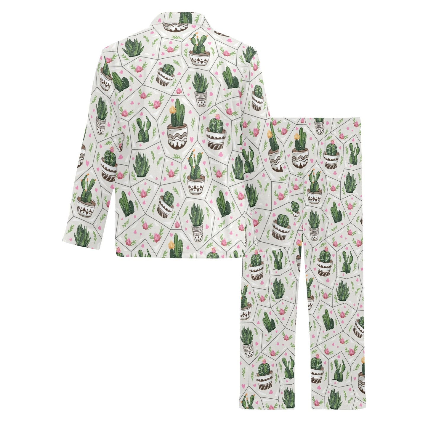 Cactus Pattern Print Design 04 Men's Long Pajama Set
