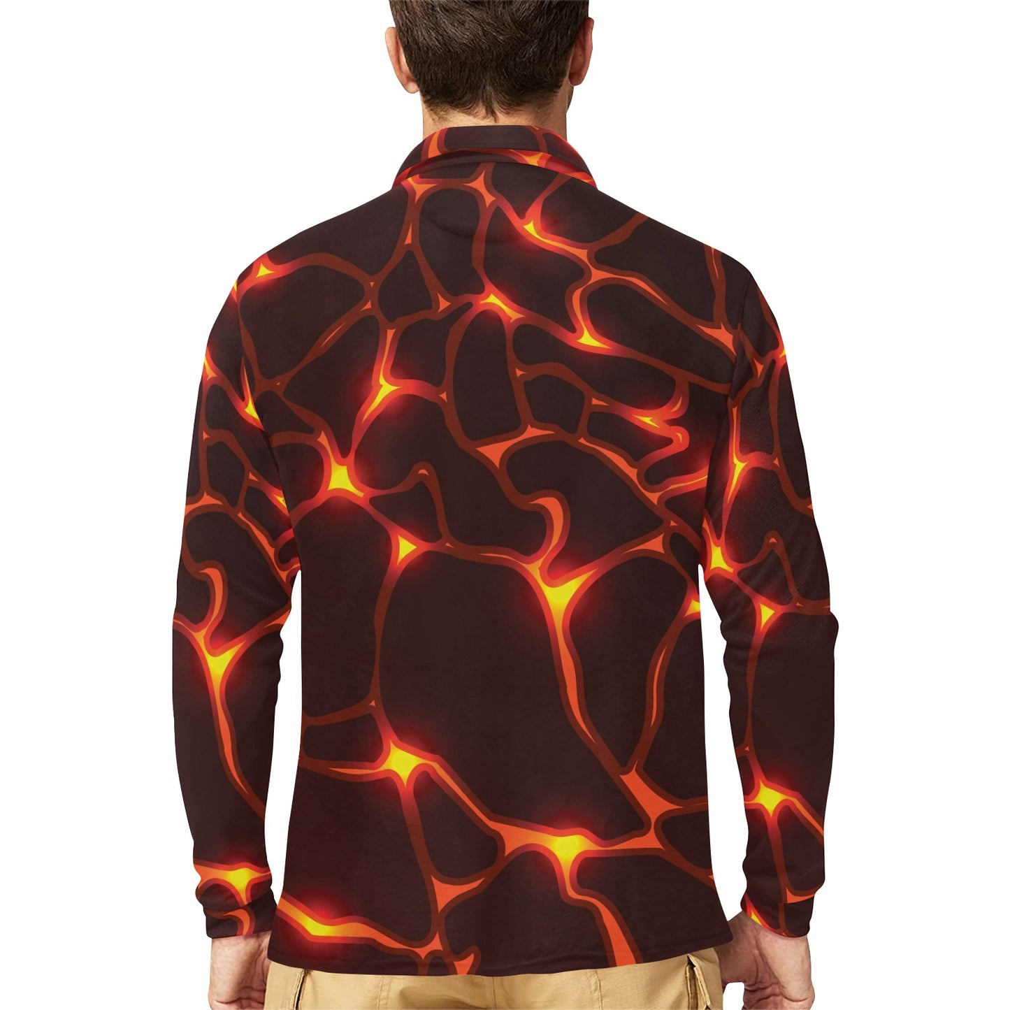 Lava Pattern Print Design 02 Long Sleeve Polo Shirt For Men's