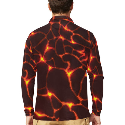 Lava Pattern Print Design 02 Long Sleeve Polo Shirt For Men's