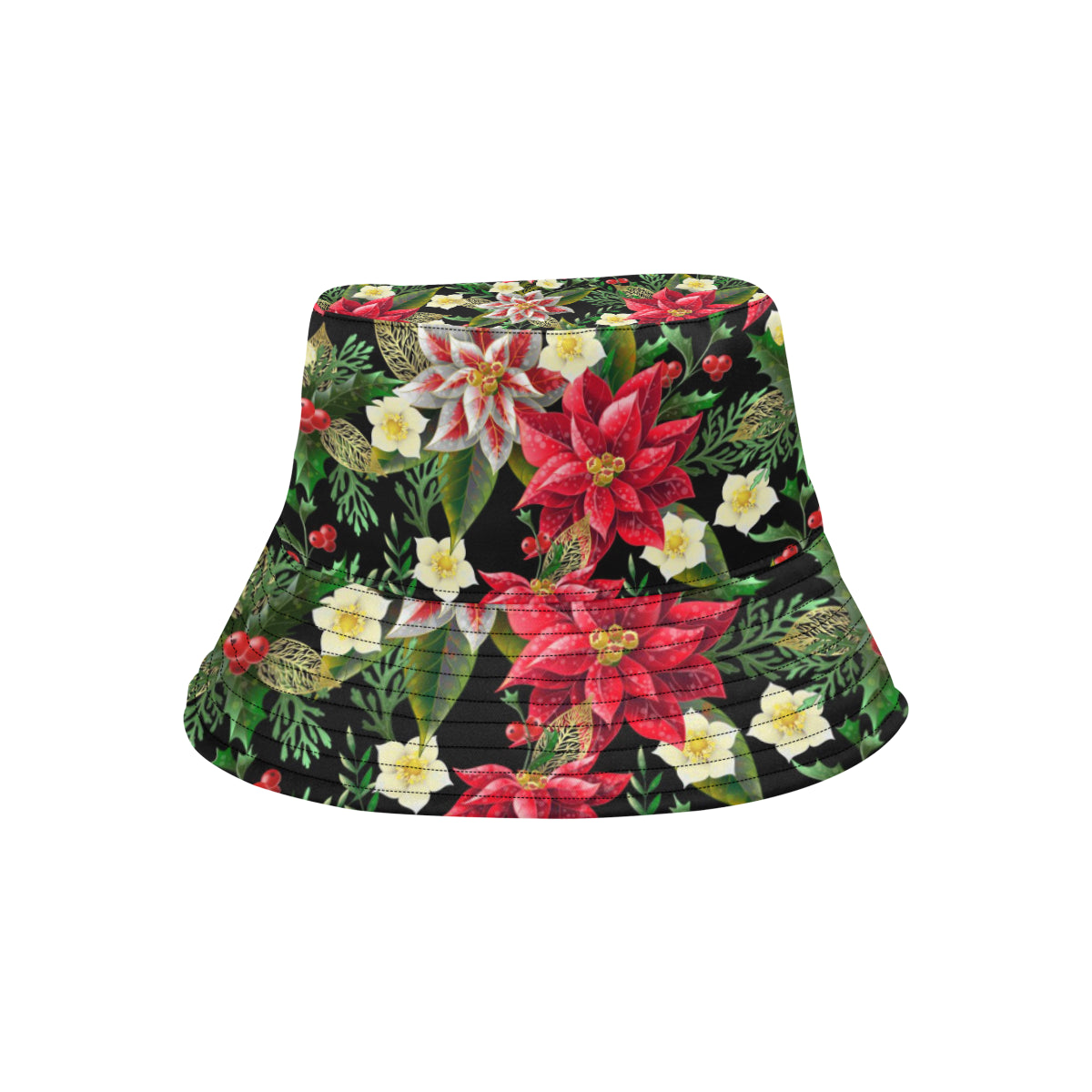 Poinsettia Pattern Print Design POT05 Unisex Bucket Hat