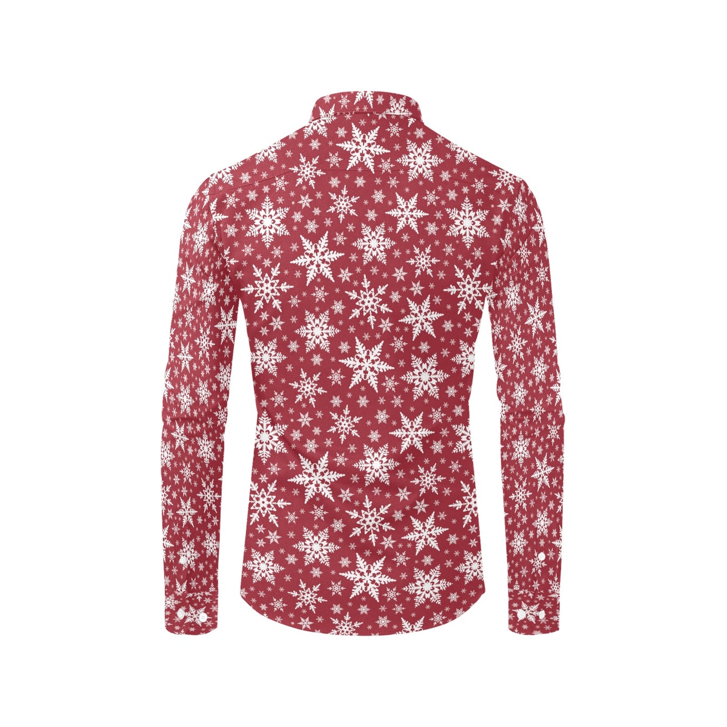 Snowflake Red Print Design LKS302 Men's Long Sleeve Dress Shirt