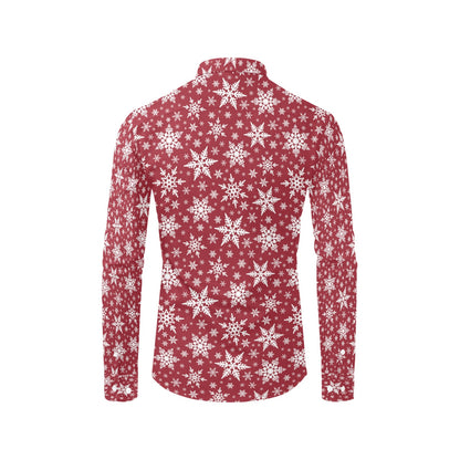Snowflake Red Print Design LKS302 Men's Long Sleeve Dress Shirt