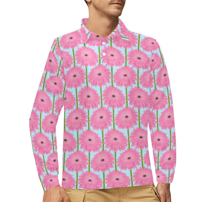 Gerberas Pattern Print Design GB01 Long Sleeve Polo Shirt For Men's