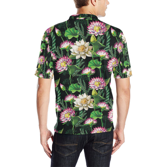 Water Lily Pattern Print Design WL010 Men Polo Shirt