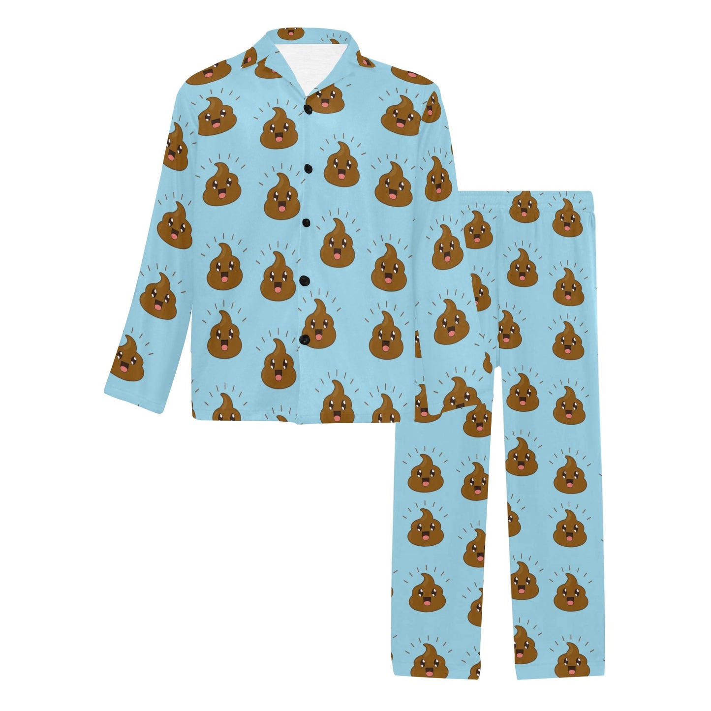 Poop Emoji Pattern Print Design A03 Men's Long Pajama Set