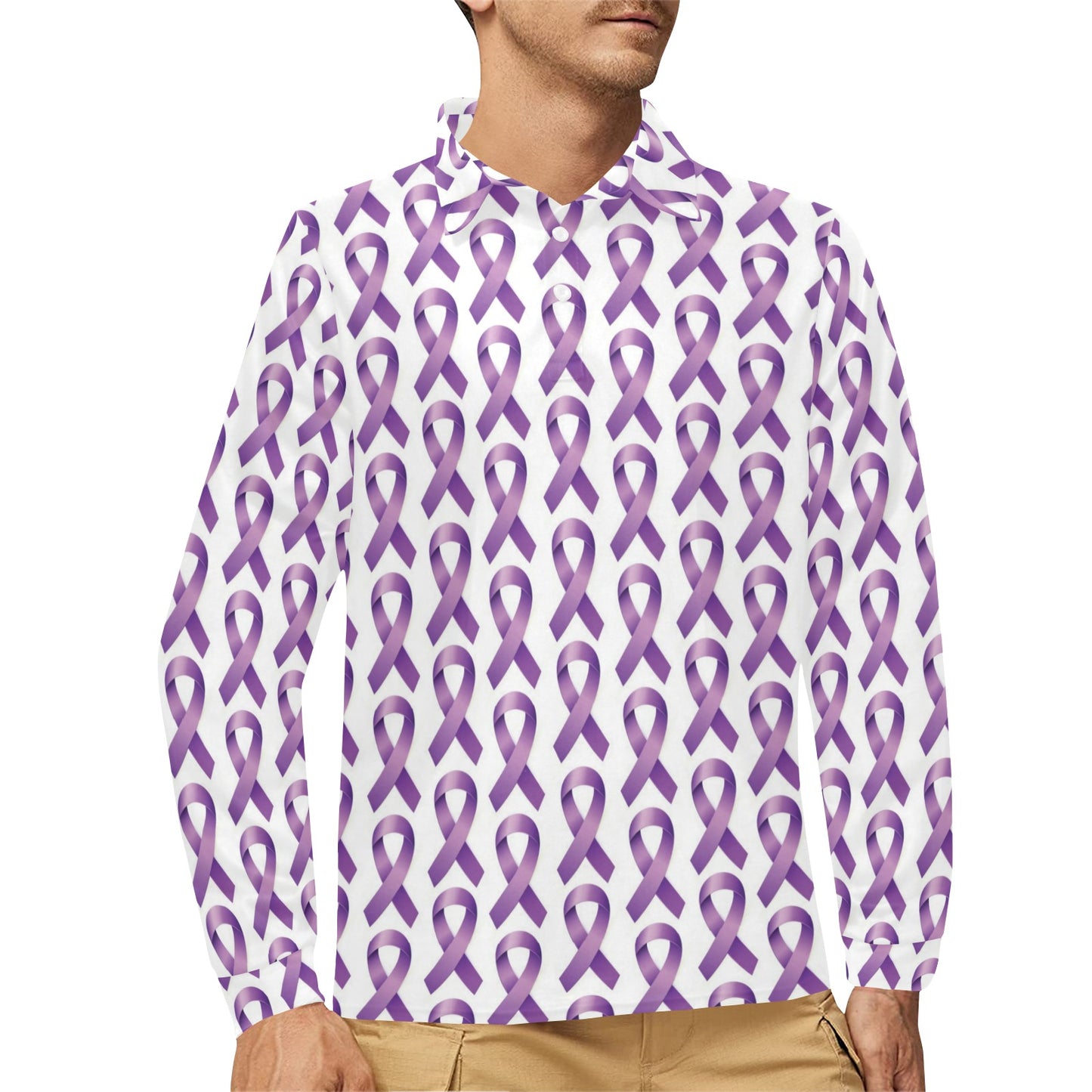 Pancreatic cancer Pattern Print Design A01 Long Sleeve Polo Shirt For Men's
