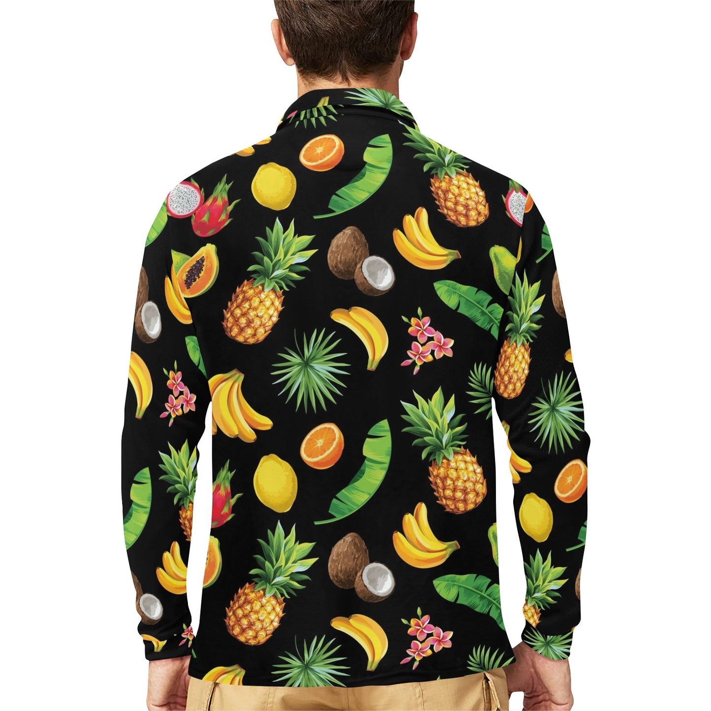 Tropical Fruits Pattern Print Design TF03 Long Sleeve Polo Shirt For Men's