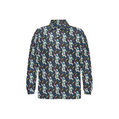 Astronaut Pattern Print Design 04 Long Sleeve Polo Shirt For Men's