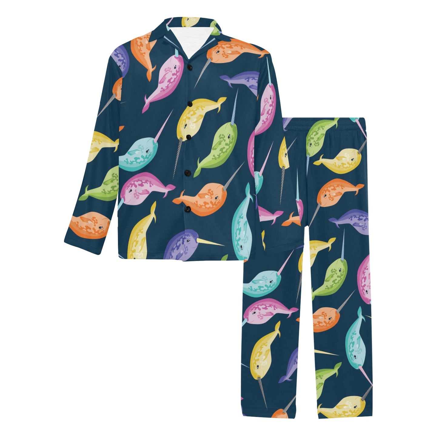 Narwhal Colorful Pattern Print Design 03 Men's Long Pajama Set