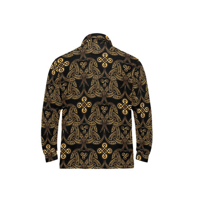 Celtic Knot Gold Design Long Sleeve Polo Shirt For Men's
