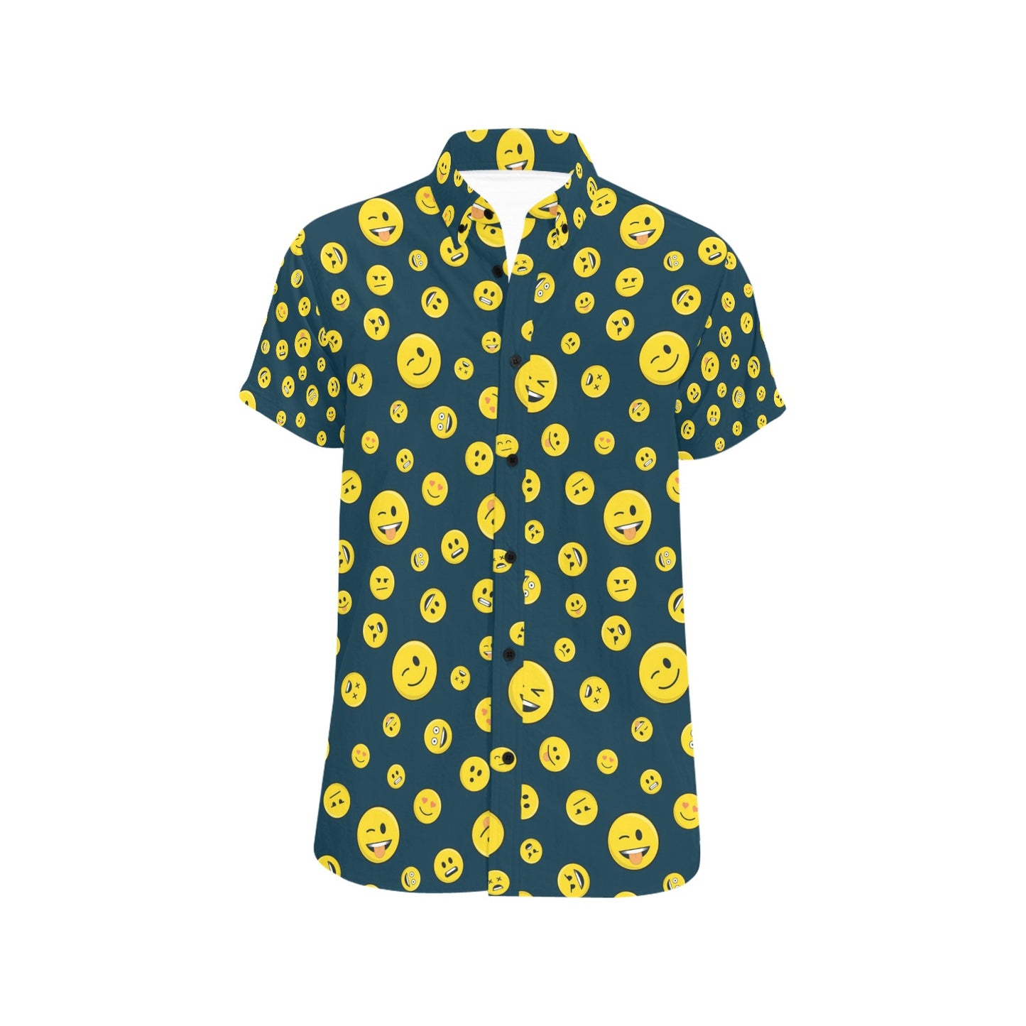 Smiley Face Emoji Print Design LKS301 Men Short Sleeve Button Up Shirt