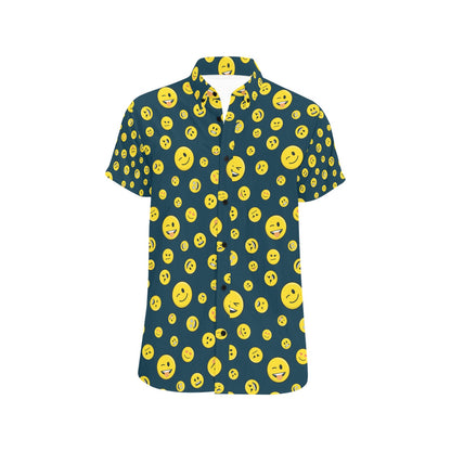 Smiley Face Emoji Print Design LKS301 Men Short Sleeve Button Up Shirt