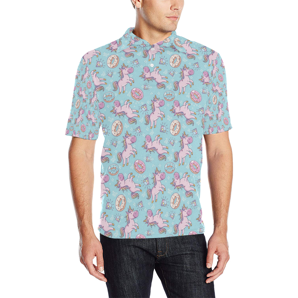 Donut Unicorn Pattern Print Design DN016 Men Polo Shirt