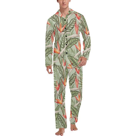 Bird Of Paradise Pattern Print Design BOP08 Men's Long Pajama Set