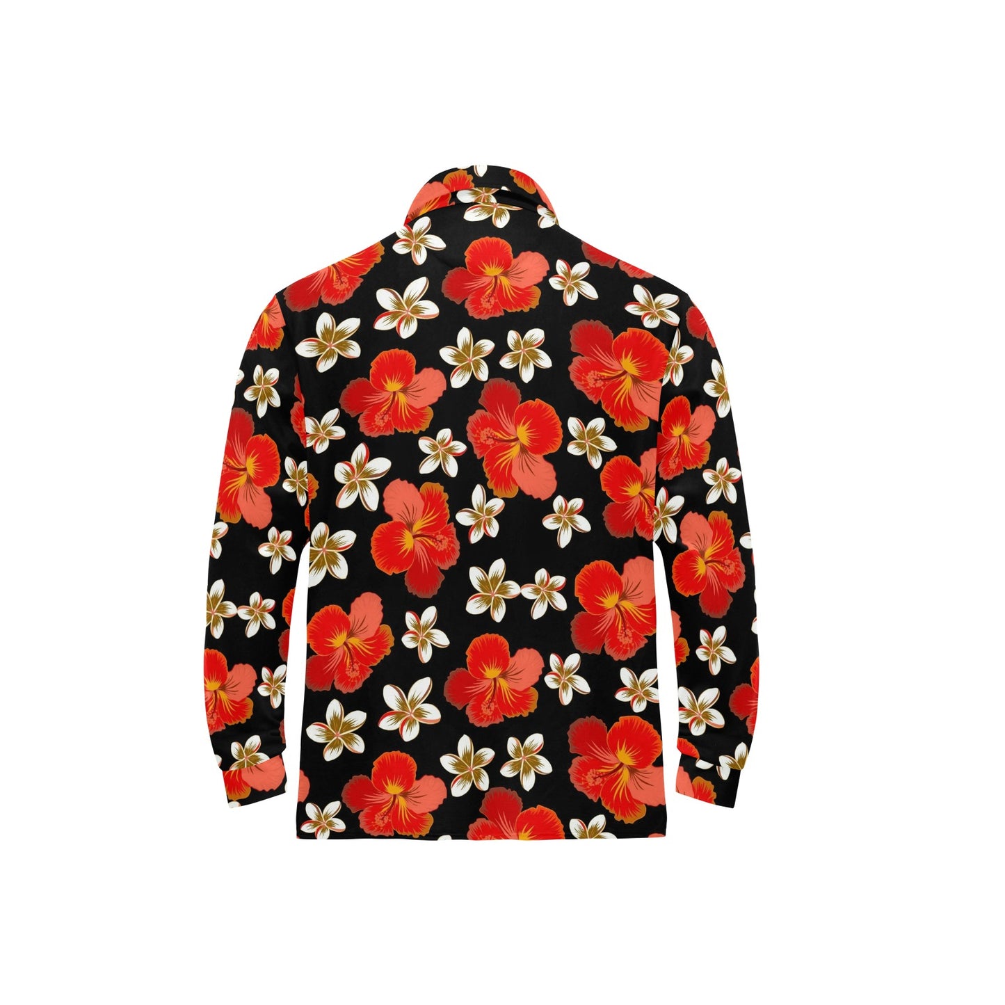 Red Hibiscus Pattern Print Design HB022 Long Sleeve Polo Shirt For Men's