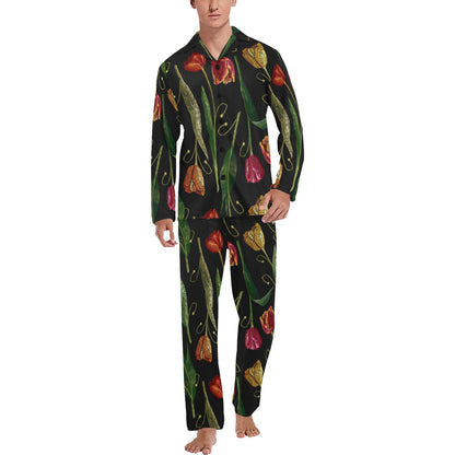 Tulip Embroidered Pattern Print Design TP01 Men's Long Pajama Set
