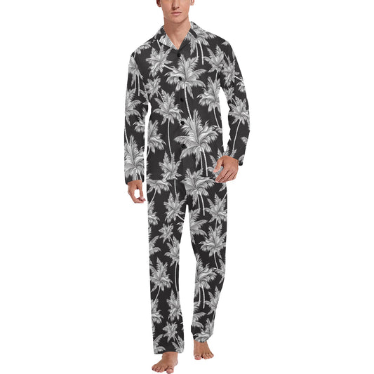 Palm Tree Pattern Print Design PT03 Men's Long Pajama Set