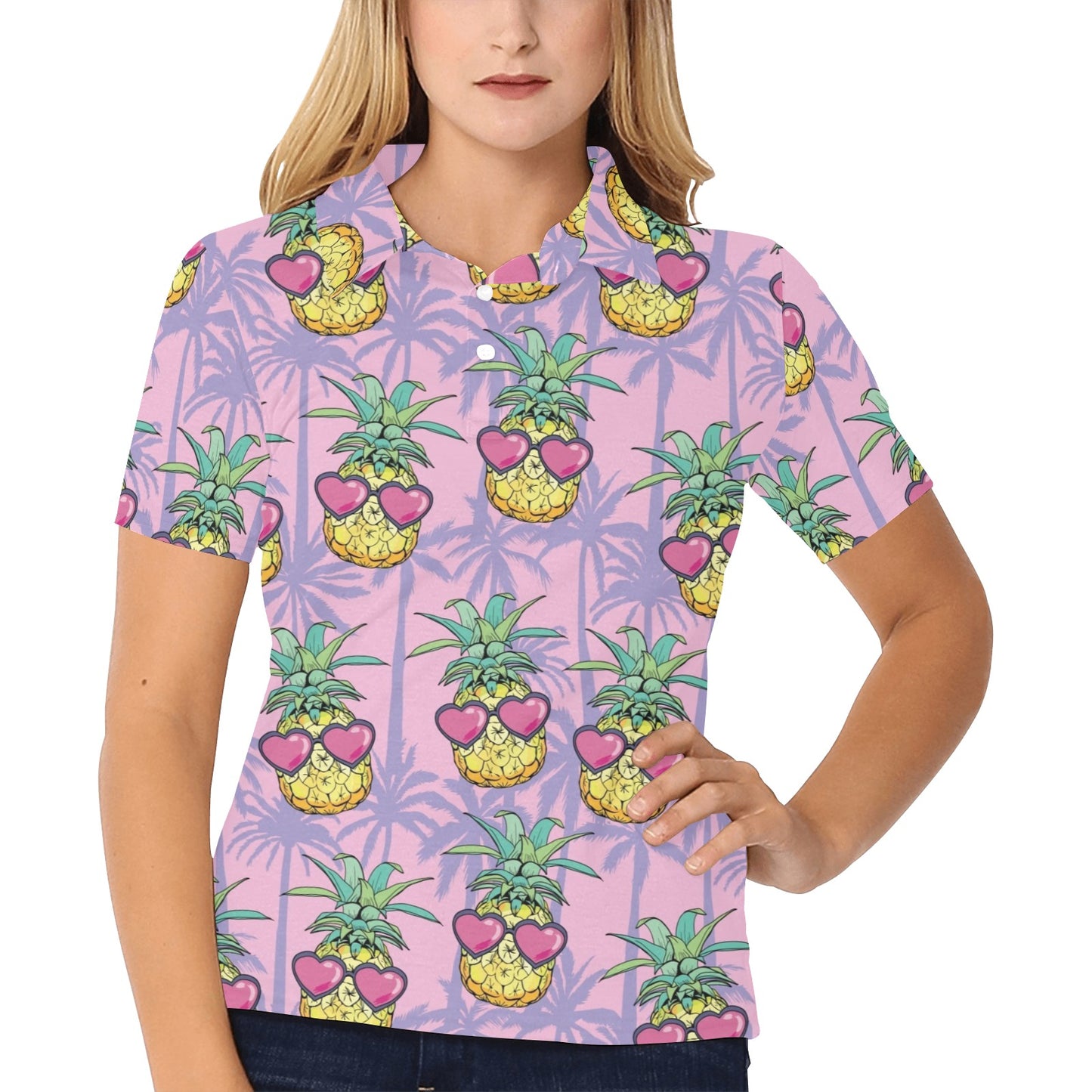 Pineapple Pattern Print Design PP06 Women's Polo Shirt