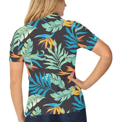 Tropical Palm Leaves Hawaiian Flower Women's Polo Shirt