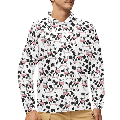 Cow Pattern Print Design 02 Long Sleeve Polo Shirt For Men's