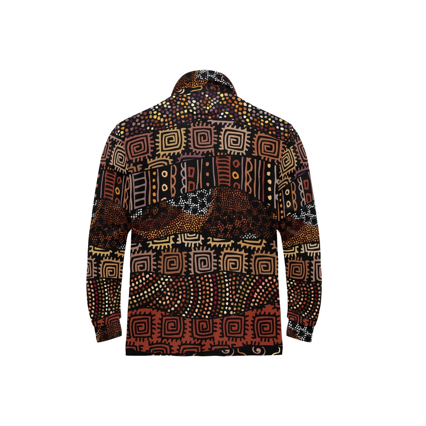 African Pattern Print Design 07 Long Sleeve Polo Shirt For Men's