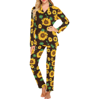 Sunflower Pattern Print Design SF01 Women's Long Pajama Set