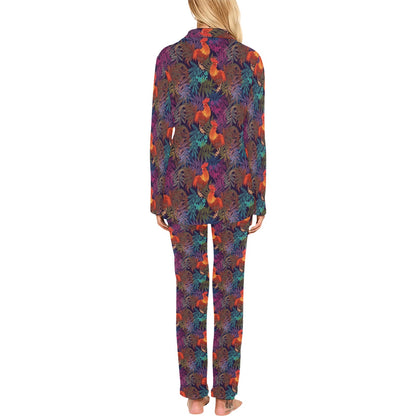 Rooster Print Style Women's Long Pajama Set