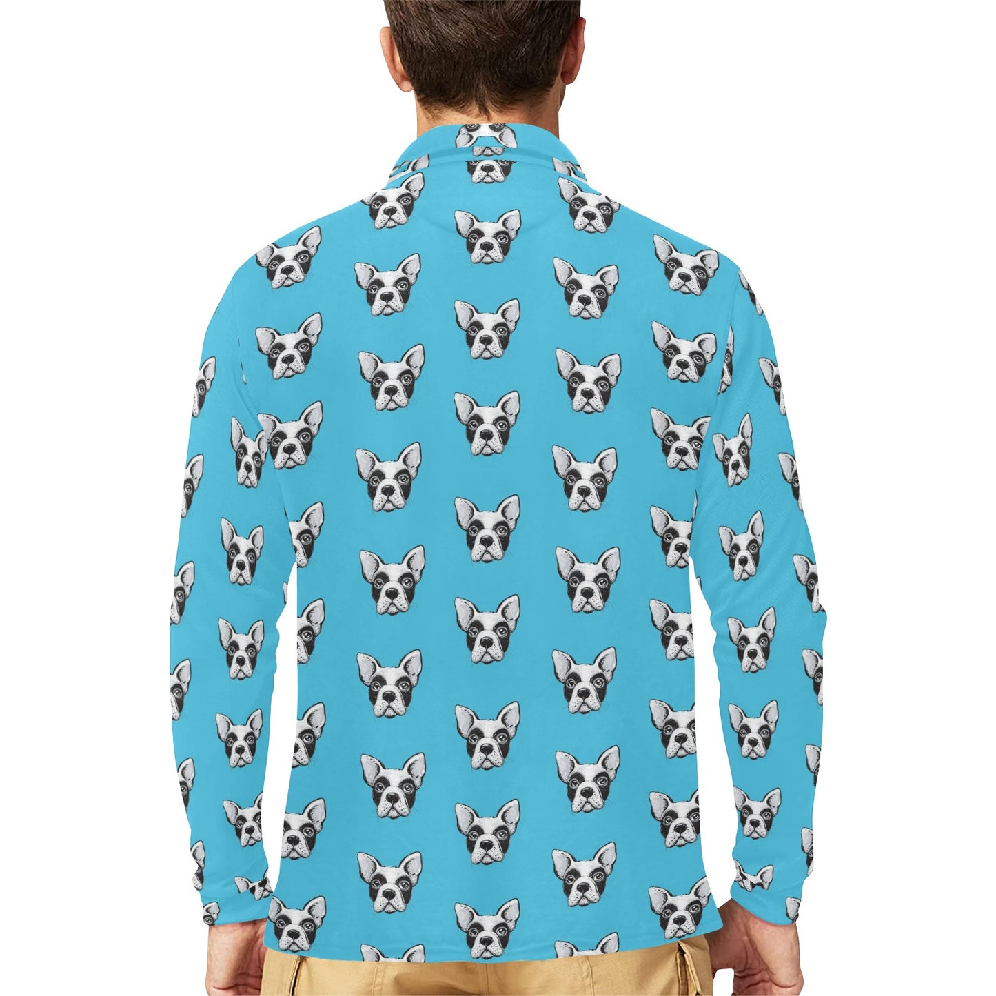 Boston Terrier Pattern Print Design 01 Long Sleeve Polo Shirt For Men's