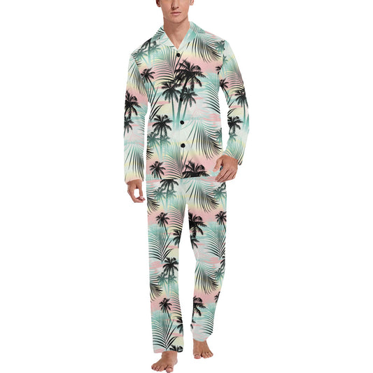 Palm Tree Pattern Print Design A03 Men's Long Pajama Set