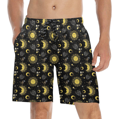 Sun Moon Print Design LKS301 Men's Swim Trunks Beach Shorts