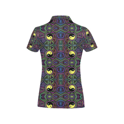 Yin Yang Neon Color Design Print Women's Polo Shirt