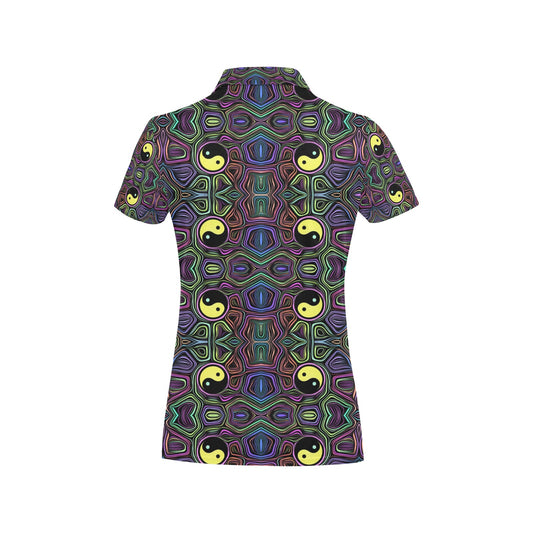 Yin Yang Neon Color Design Print Women's Polo Shirt